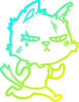 cold gradient line drawing tough cartoon cat running vector