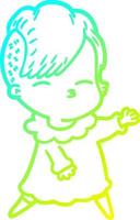 cold gradient line drawing cartoon squinting girl vector