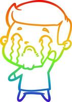 rainbow gradient line drawing cartoon man crying vector