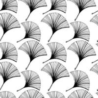 A seamless hand-drawn ginkgo leaf pattern in sketch style. Leaves at different angles on a white background. Leaf shape in the form of a duck's foot. Mystic lace background vector