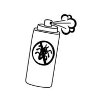 Aerosol can icon, hand-drawn doodle. Insect repellent, killing cockroaches, bugs, ants. Isolated vector illustration on white background