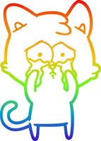 rainbow gradient line drawing cartoon crying cat vector