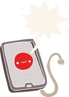 cartoon mobile phone device and speech bubble in retro style vector