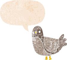 cartoon bird and speech bubble in retro textured style vector