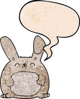 cartoon rabbit and speech bubble in retro texture style vector