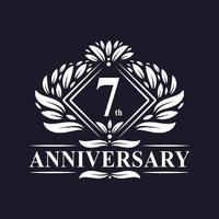 Logotipo de 7 años de aniversario, logotipo floral de lujo del 7º aniversario. vector