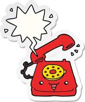 cute cartoon telephone and speech bubble sticker vector