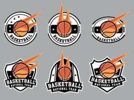 conjunto de logotipos y emblemas de baloncesto vector