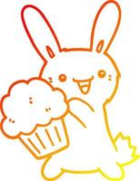 warm gradient line drawing cute cartoon rabbit with muffin vector