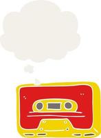 cassette de cinta antigua de dibujos animados y burbuja de pensamiento en estilo retro vector