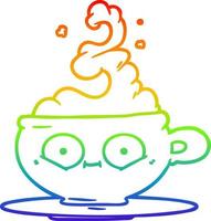 rainbow gradient line drawing cartoon hot cup of coffee vector