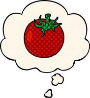 cartoon tomato and thought bubble in comic book style vector