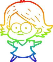 rainbow gradient line drawing happy cartoon girl vector