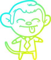 cold gradient line drawing funny cartoon monkey wearing shirt and tie vector