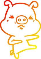warm gradient line drawing cartoon angry pig kicking out vector