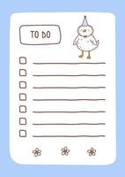 To do list template decorated by kawaii goose. Cute design of schedule, daily planner or checklist. Vector hand-drawn illustration. Perfect for planning, notes and self-organization.
