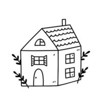 Cute tiny house isolated on white background. Sweet home. Vector hand-drawn illustration in doodle style. Perfect for decorations, cards, logo, various designs.