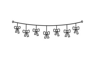 Cute bunting with bows isolated on white background. Festive garland. Vector hand-drawn illustration in doodle style. Perfect for holiday designs, cards, decorations, logo.