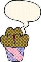 cartoon cupcake and face and speech bubble in comic book style vector