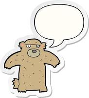 cartoon bear and speech bubble sticker vector