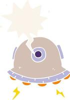 cartoon UFO and speech bubble in retro style vector