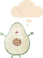 cartoon avocado and thought bubble in retro textured style vector