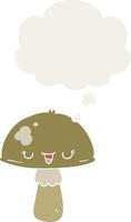 cartoon mushroom and thought bubble in retro style vector