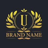 Golden vintage Luxury U letter logo design. vector