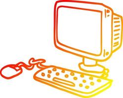 warm gradient line drawing cartoon office computer vector