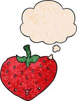 cartoon strawberry and thought bubble in grunge texture pattern style vector