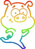 rainbow gradient line drawing happy cartoon pig running vector