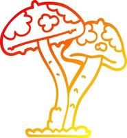 warm gradient line drawing cartoon mushroom vector