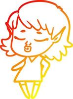 warm gradient line drawing pretty cartoon elf girl vector