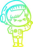 cold gradient line drawing angry cartoon space girl waving vector