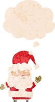 cartoon santa claus and thought bubble in retro textured style vector