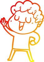 warm gradient line drawing waving cartoon man vector