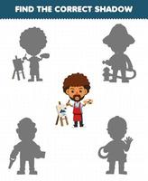 Education game for children find the correct shadow set of cute cartoon profession painter printable worksheet vector