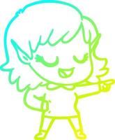 cold gradient line drawing happy cartoon elf girl pointing vector