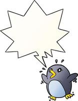 cartoon frightened penguin and speech bubble in smooth gradient style vector