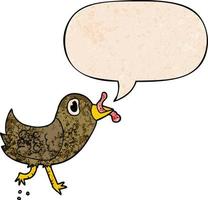 cartoon bird and worm and speech bubble in retro texture style vector