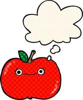 cute cartoon apple and thought bubble in comic book style vector