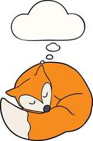 cartoon sleeping fox and thought bubble vector