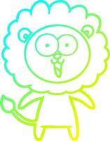 cold gradient line drawing happy cartoon lion vector
