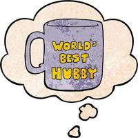 worlds best hubby mug and thought bubble in grunge texture pattern style vector