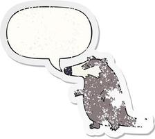 cartoon badger and speech bubble distressed sticker vector