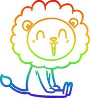 rainbow gradient line drawing laughing lion cartoon sitting vector