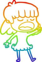 rainbow gradient line drawing cartoon woman talking loudly vector