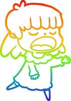 rainbow gradient line drawing cartoon woman talking loudly vector