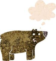 cartoon bear and thought bubble in retro textured style vector