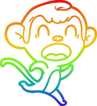rainbow gradient line drawing shouting cartoon monkey running vector